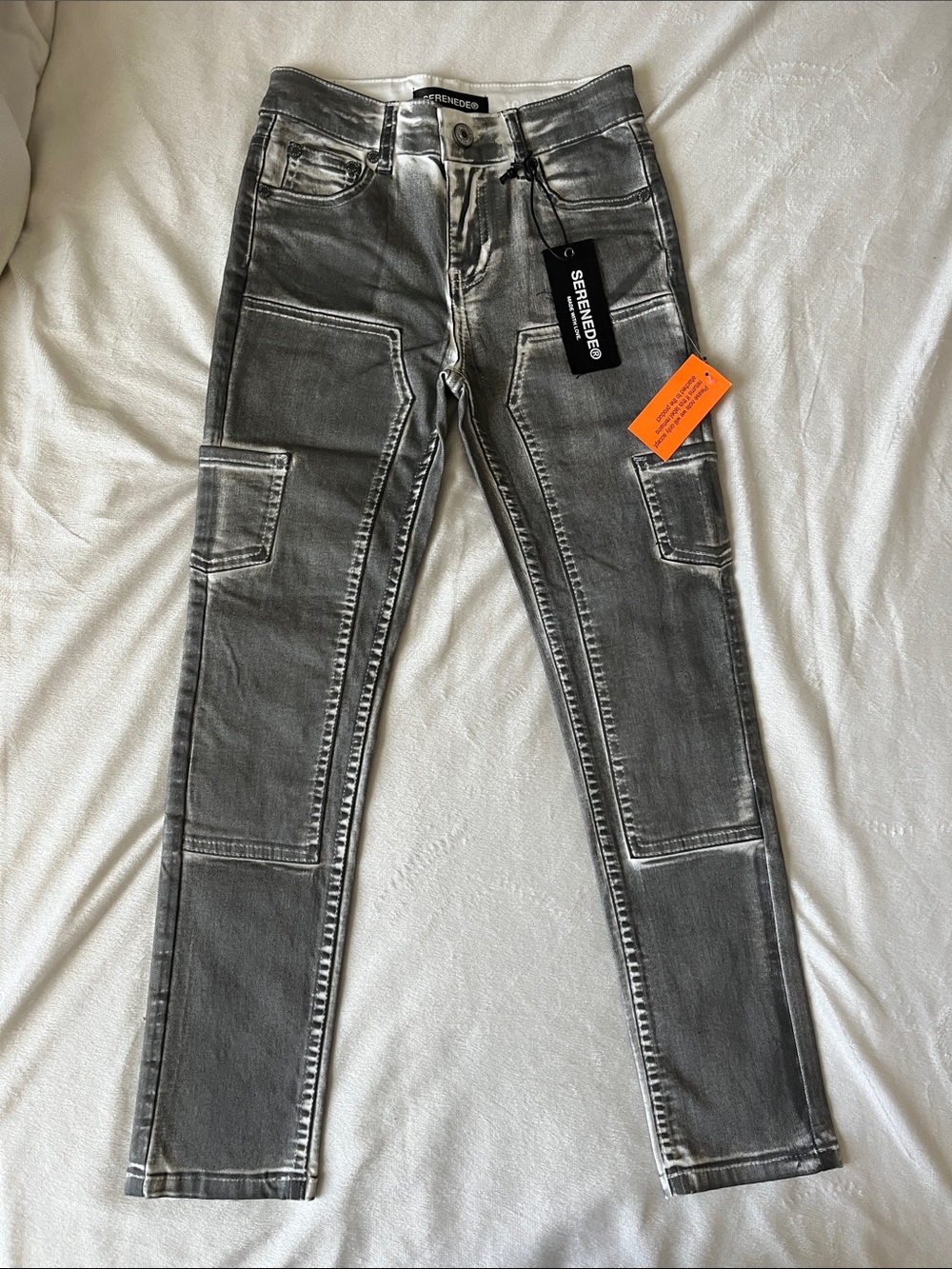 NWT Serenede Kids Gray Washed Skinny Cargo Jeans